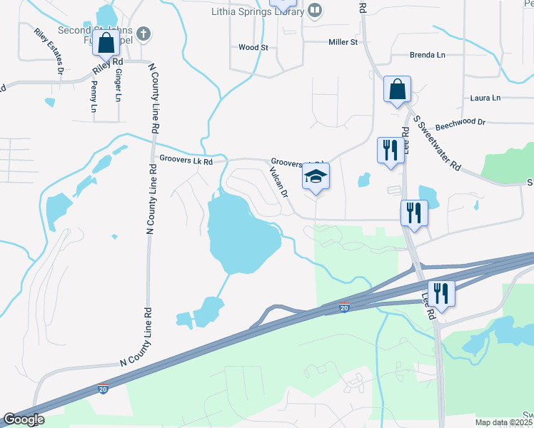 map of restaurants, bars, coffee shops, grocery stores, and more near 1218 Matt Moore Court in Lithia Springs