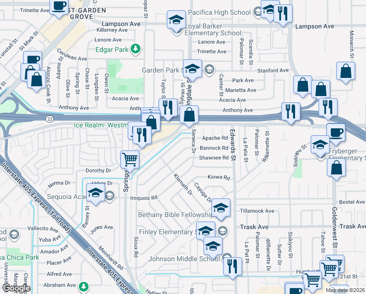 map of restaurants, bars, coffee shops, grocery stores, and more near 6241 Bannock Road in Westminster