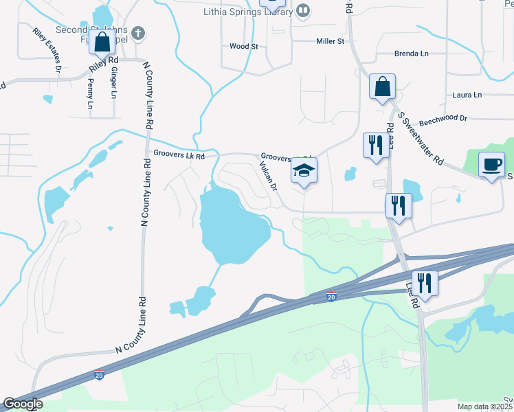 map of restaurants, bars, coffee shops, grocery stores, and more near 1218 Matt Moore Court in Lithia Springs