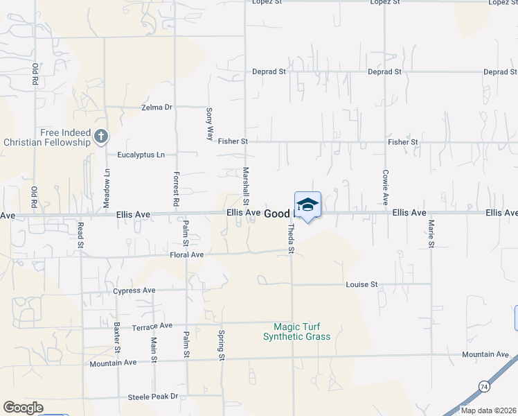 map of restaurants, bars, coffee shops, grocery stores, and more near 22080 Ellis Avenue in Perris