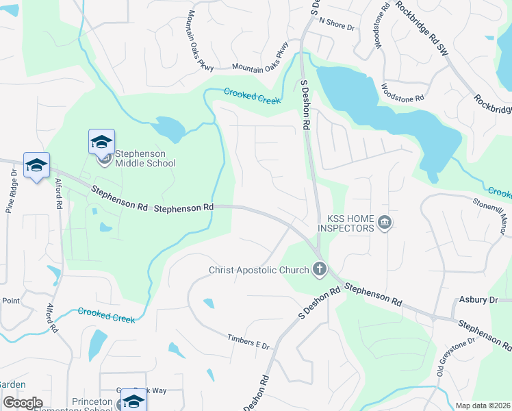 map of restaurants, bars, coffee shops, grocery stores, and more near 1154 Stephenson Road in Stone Mountain