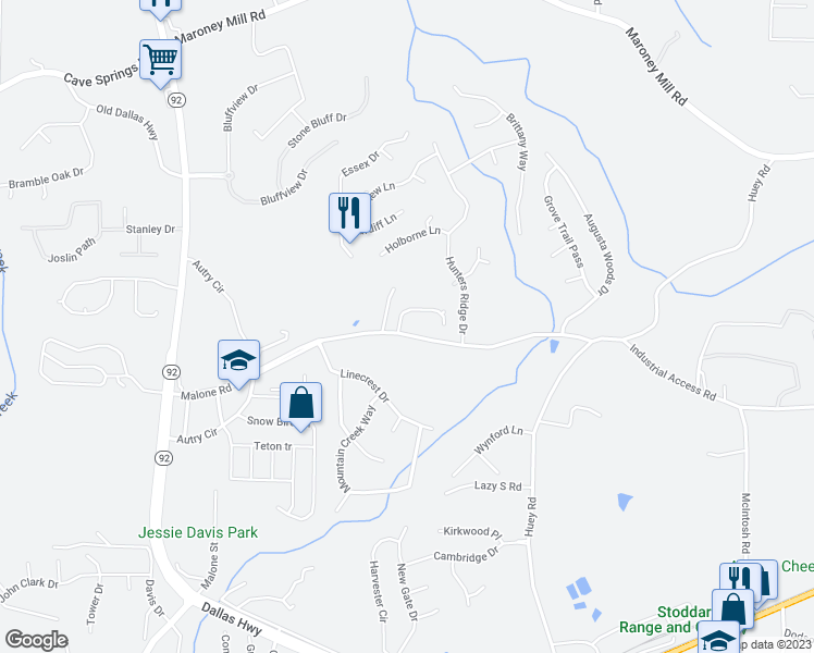 map of restaurants, bars, coffee shops, grocery stores, and more near 6335 Wellington Court in Douglasville