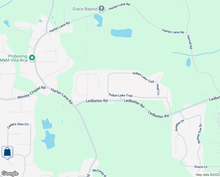 map of restaurants, bars, coffee shops, grocery stores, and more near 285 Indian Lake Trail in Villa Rica
