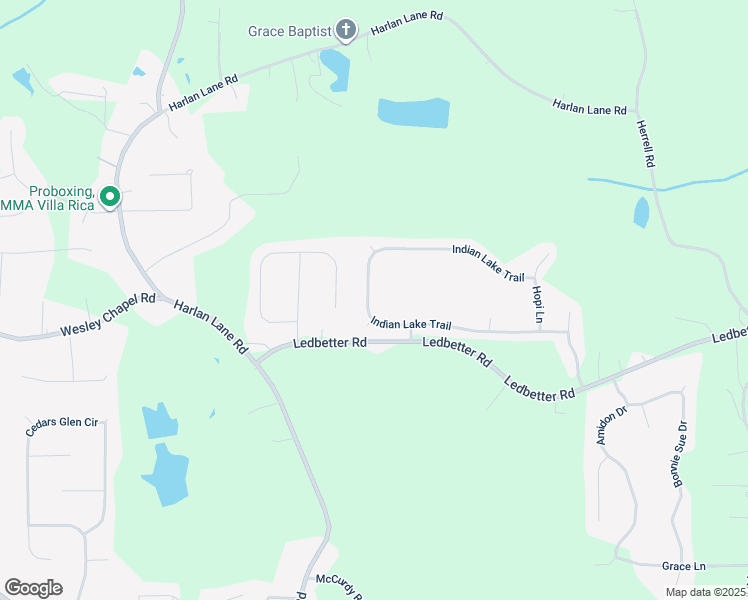map of restaurants, bars, coffee shops, grocery stores, and more near 285 Indian Lake Trail in Villa Rica