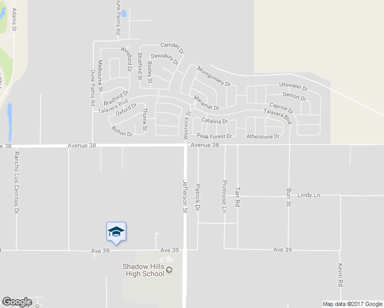 map of restaurants, bars, coffee shops, grocery stores, and more near 38075 Patrick Drive in Indio