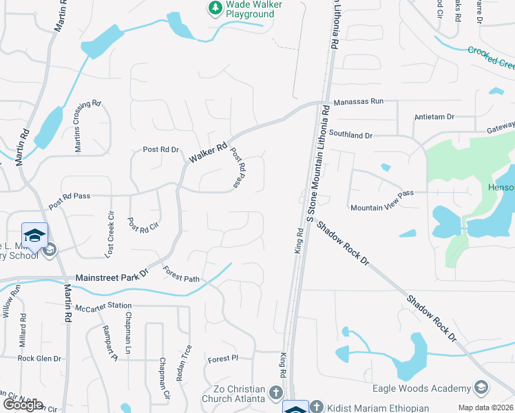 map of restaurants, bars, coffee shops, grocery stores, and more near 735 Greenhedge Drive in Stone Mountain