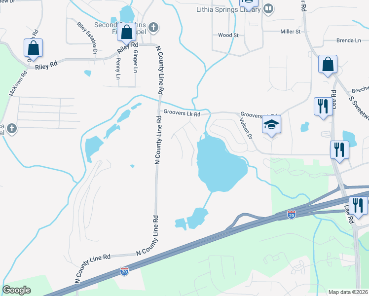 map of restaurants, bars, coffee shops, grocery stores, and more near 2736 Alix Way in Lithia Springs