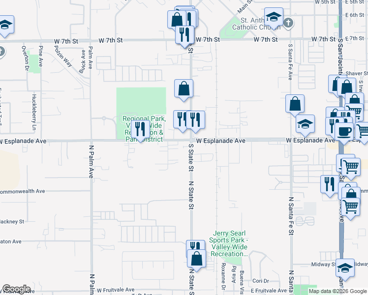 map of restaurants, bars, coffee shops, grocery stores, and more near 1486 Mesa View Street in Hemet