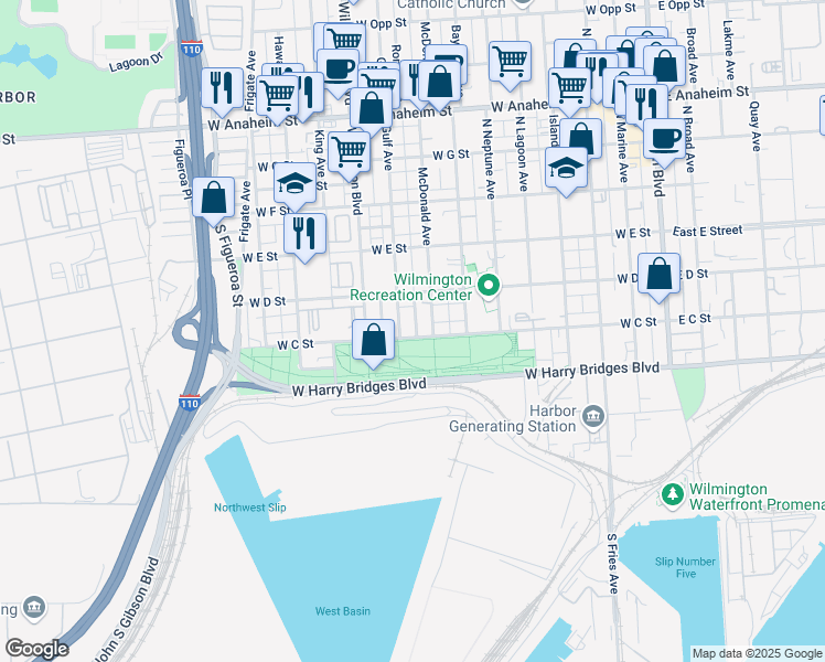 map of restaurants, bars, coffee shops, grocery stores, and more near 308 Gulf Avenue in Los Angeles