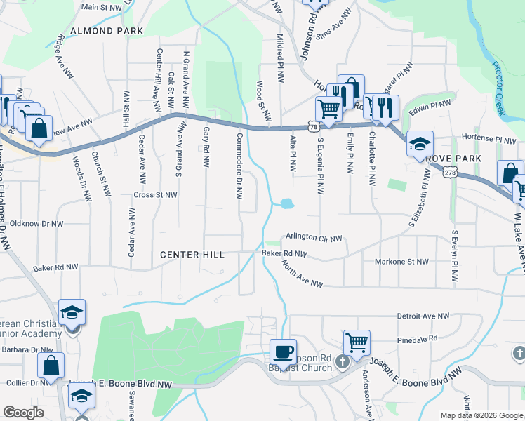 map of restaurants, bars, coffee shops, grocery stores, and more near 769 Ayrshire Circle Northwest in Atlanta