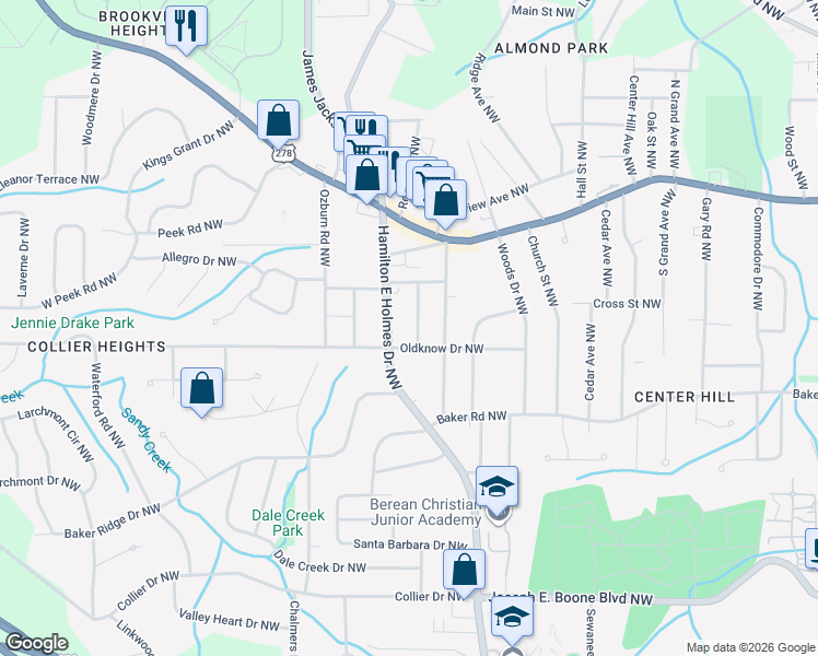 map of restaurants, bars, coffee shops, grocery stores, and more near 646 Robert Street Northwest in Atlanta