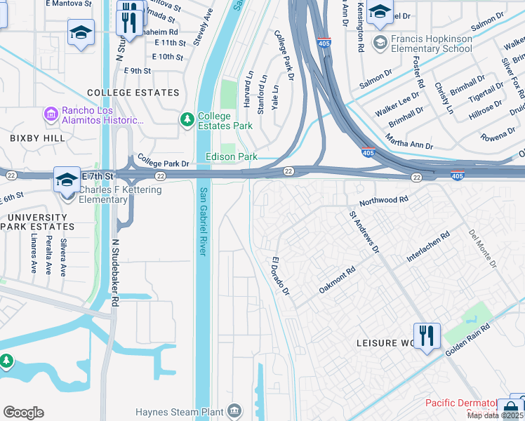 map of restaurants, bars, coffee shops, grocery stores, and more near 1080 Brookline Road in Seal Beach