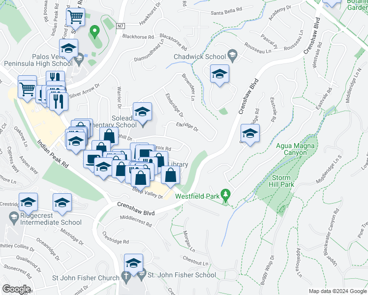 map of restaurants, bars, coffee shops, grocery stores, and more near 27905 Longhill Drive in Rancho Palos Verdes