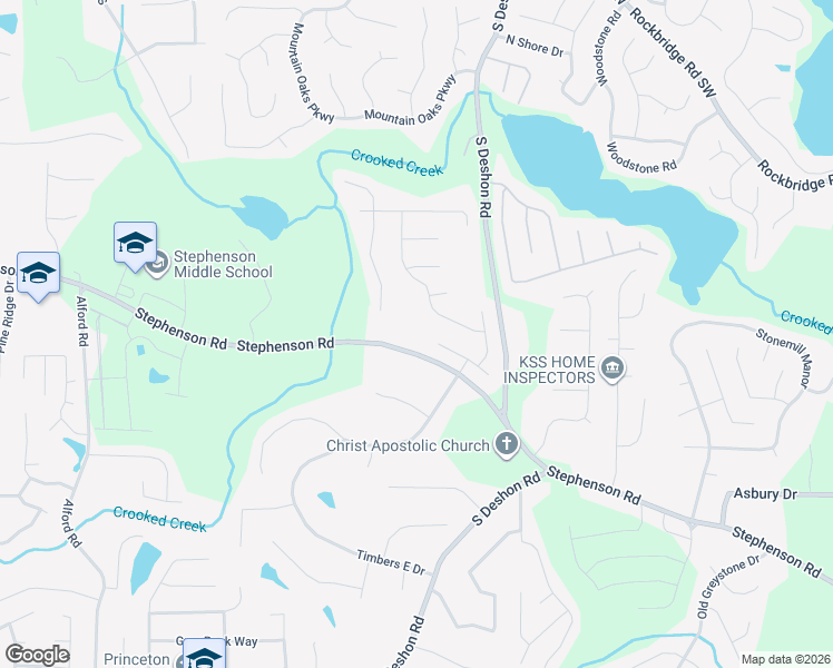 map of restaurants, bars, coffee shops, grocery stores, and more near 1154 Stephenson Road in Stone Mountain