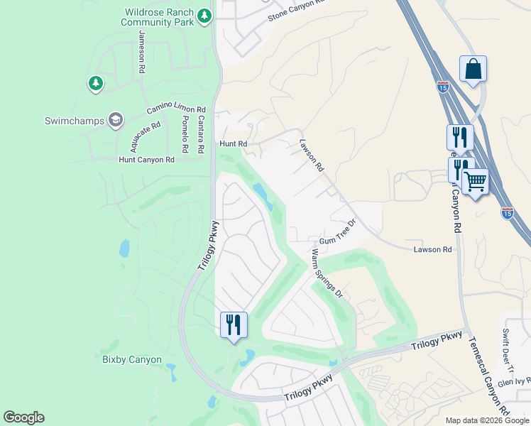 map of restaurants, bars, coffee shops, grocery stores, and more near 23914 Kaleb Drive in Corona