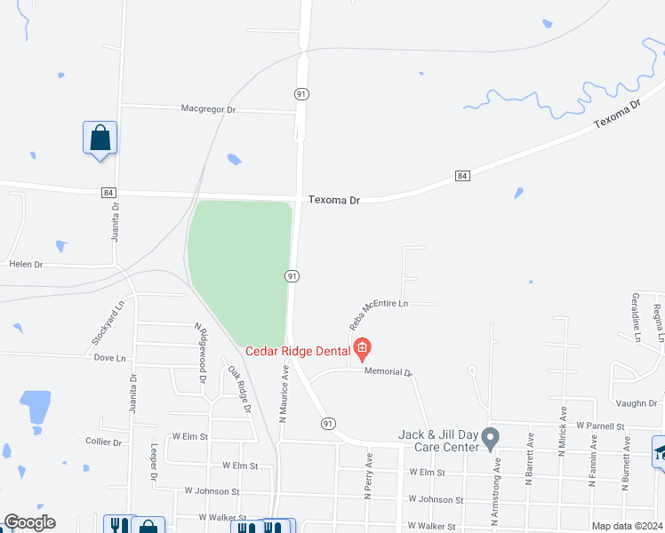 map of restaurants, bars, coffee shops, grocery stores, and more near 1816 South Armstrong Avenue in Denison