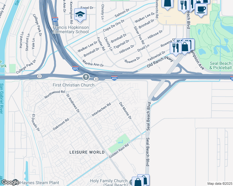 map of restaurants, bars, coffee shops, grocery stores, and more near 13120 Del Monte Drive in Seal Beach