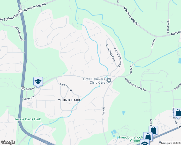 map of restaurants, bars, coffee shops, grocery stores, and more near 6288 Malone Rd in Douglasville