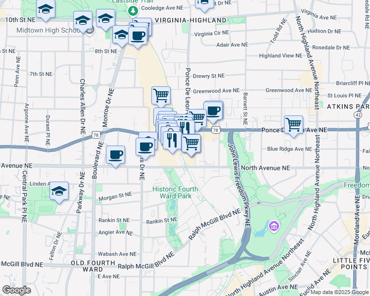 map of restaurants, bars, coffee shops, grocery stores, and more near 699 Georgia 8 in Atlanta
