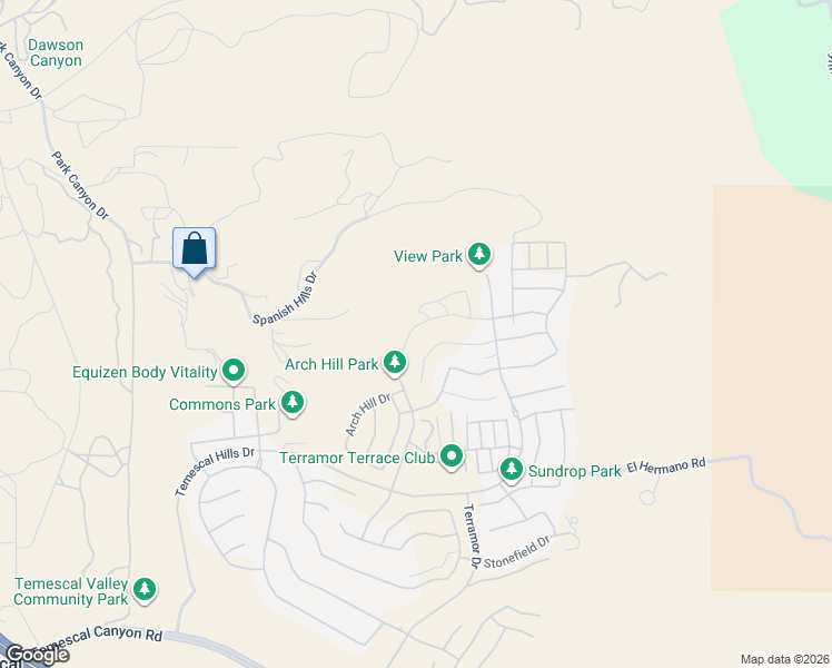 map of restaurants, bars, coffee shops, grocery stores, and more near 11499 Siesta Lane in Corona