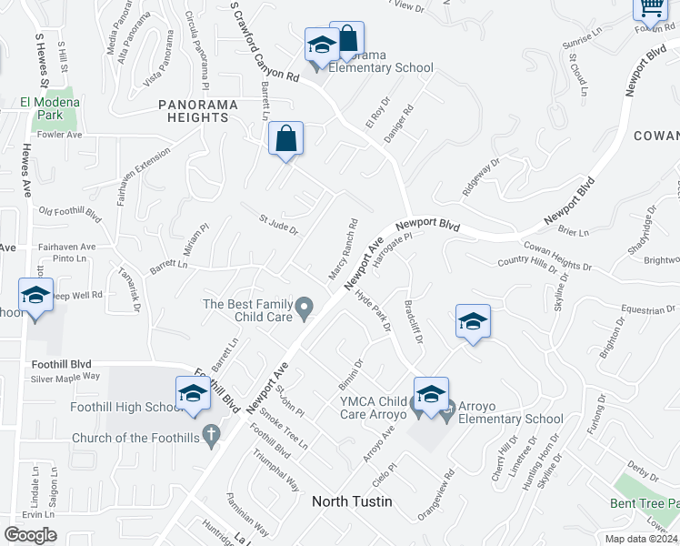 map of restaurants, bars, coffee shops, grocery stores, and more near 13102 Marcy Ranch Road in Santa Ana