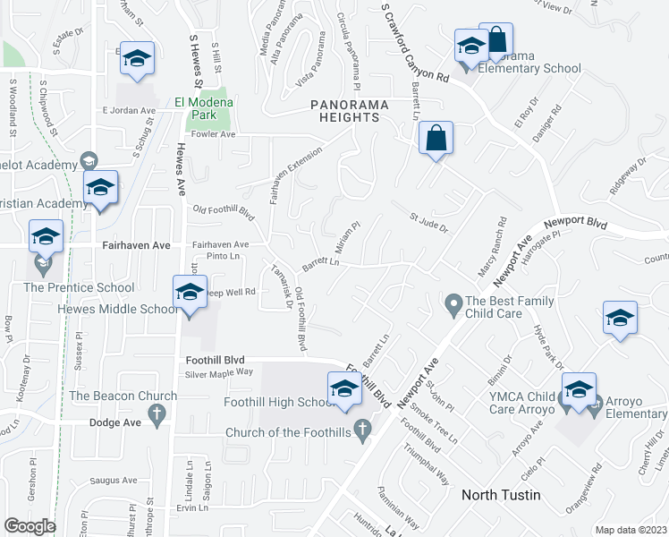 map of restaurants, bars, coffee shops, grocery stores, and more near 19182 Barrett Lane in Santa Ana