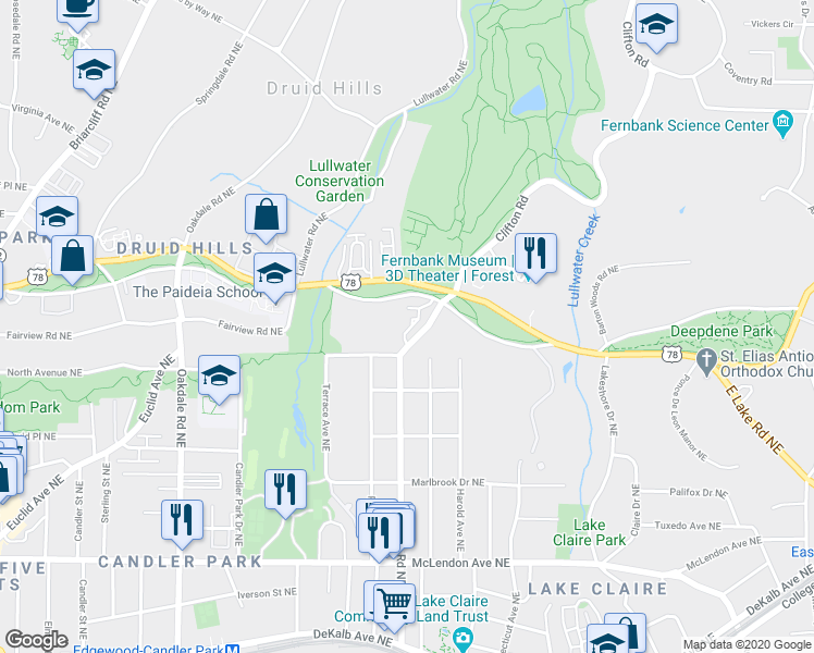 map of restaurants, bars, coffee shops, grocery stores, and more near 674 South Ponce Court Northeast in Atlanta