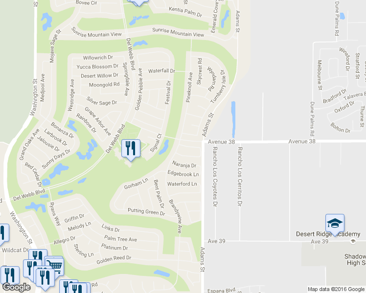 map of restaurants, bars, coffee shops, grocery stores, and more near 78903 Mimosa Drive in Palm Desert