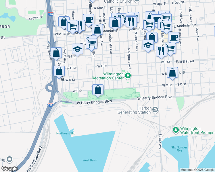 map of restaurants, bars, coffee shops, grocery stores, and more near 308 Gulf Avenue in Los Angeles