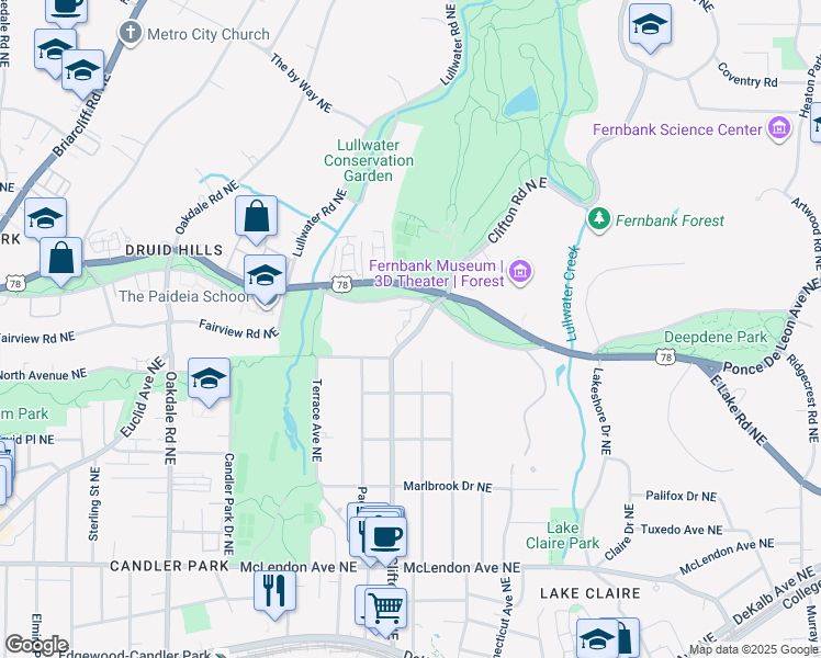 map of restaurants, bars, coffee shops, grocery stores, and more near 674 South Ponce Court Northeast in Atlanta