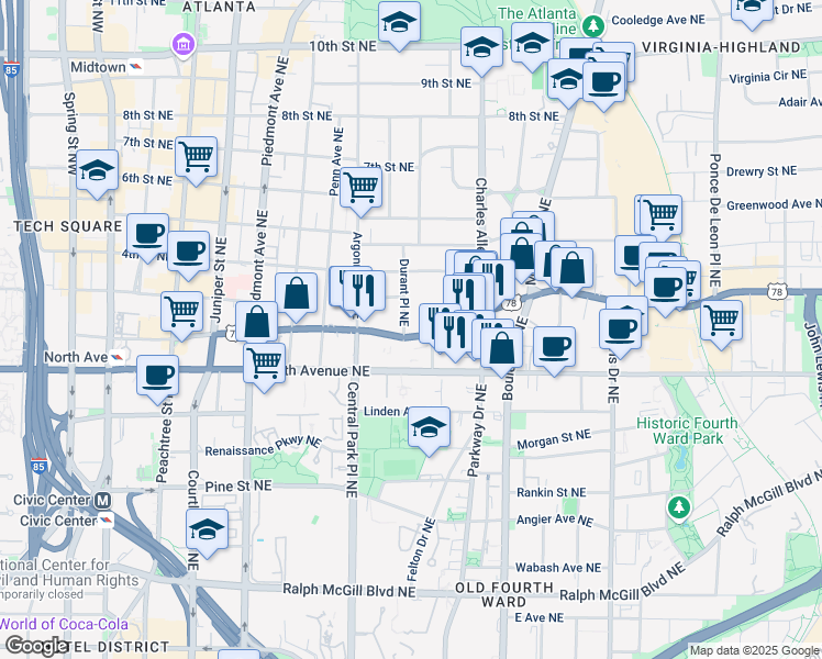 map of restaurants, bars, coffee shops, grocery stores, and more near 368 U.S. 29 in Atlanta