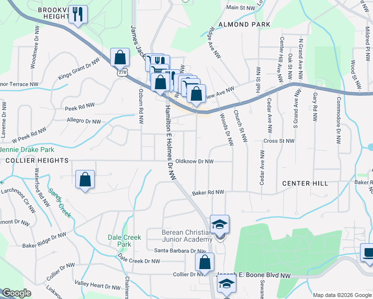 map of restaurants, bars, coffee shops, grocery stores, and more near 635 Robert Street Northwest in Atlanta