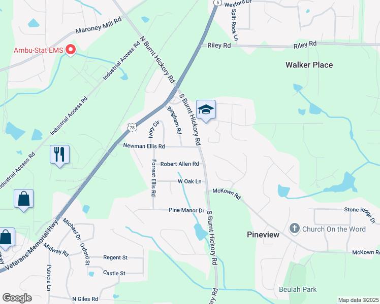 map of restaurants, bars, coffee shops, grocery stores, and more near 4061 Newman Ellis Road in Douglasville