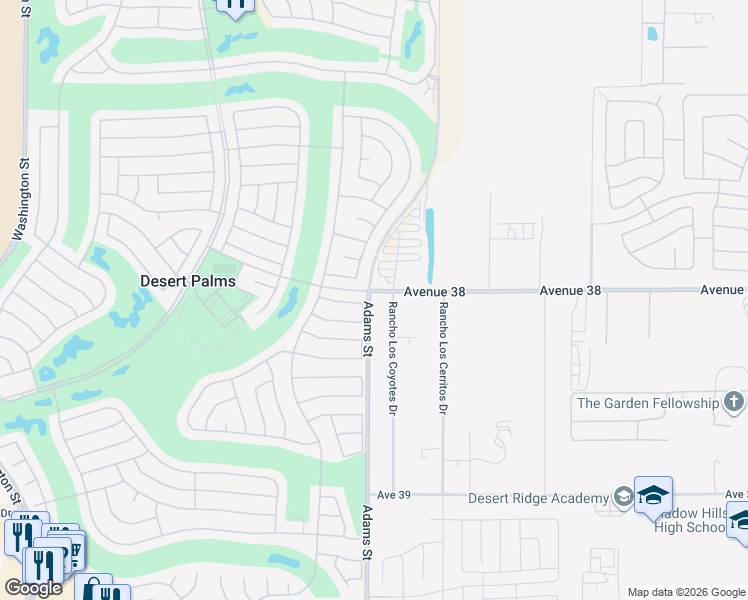 map of restaurants, bars, coffee shops, grocery stores, and more near 79005 Avenue 38 in Indio