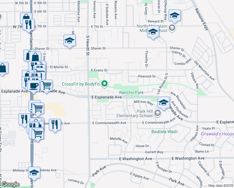 map of restaurants, bars, coffee shops, grocery stores, and more near 750 Carnation Lane in San Jacinto