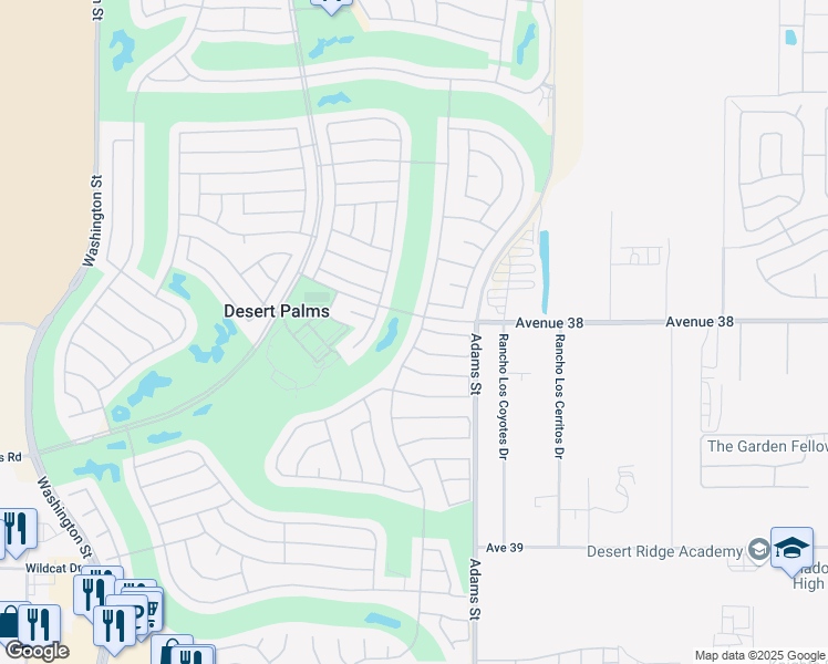 map of restaurants, bars, coffee shops, grocery stores, and more near 38071 Brandywine Avenue in Palm Desert