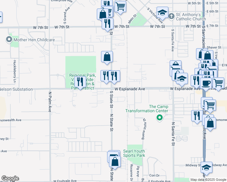 map of restaurants, bars, coffee shops, grocery stores, and more near 24004 North State Street in Hemet