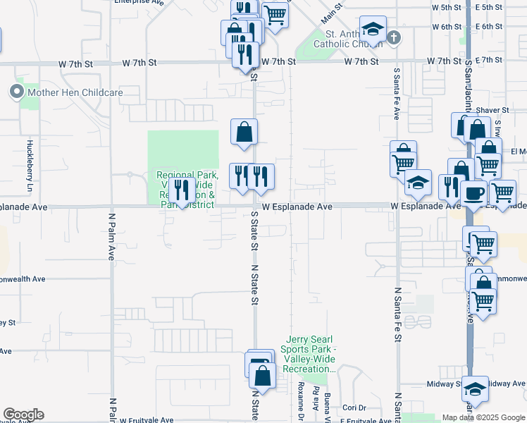 map of restaurants, bars, coffee shops, grocery stores, and more near 690 West Esplanade Avenue in San Jacinto