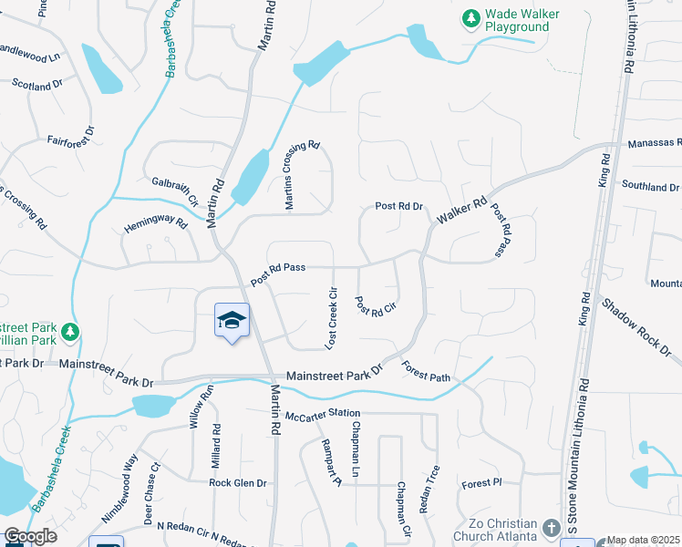 map of restaurants, bars, coffee shops, grocery stores, and more near 783 Lost Creek Circle in Stone Mountain