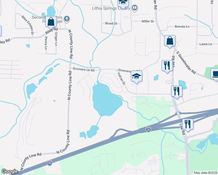 map of restaurants, bars, coffee shops, grocery stores, and more near 1201 Matt Moore Court in Lithia Springs