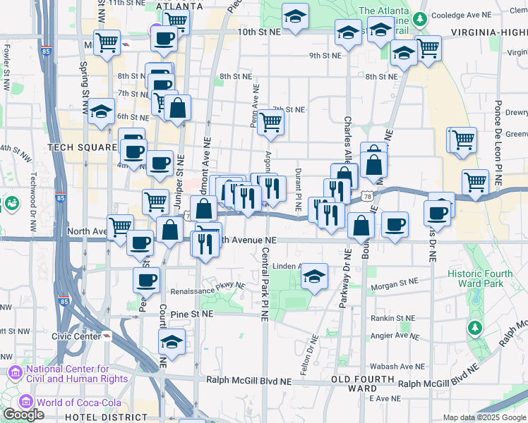 map of restaurants, bars, coffee shops, grocery stores, and more near 294 U.S. 78 in Atlanta