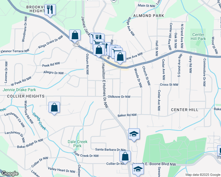 map of restaurants, bars, coffee shops, grocery stores, and more near 646 Robert St NW in Atlanta