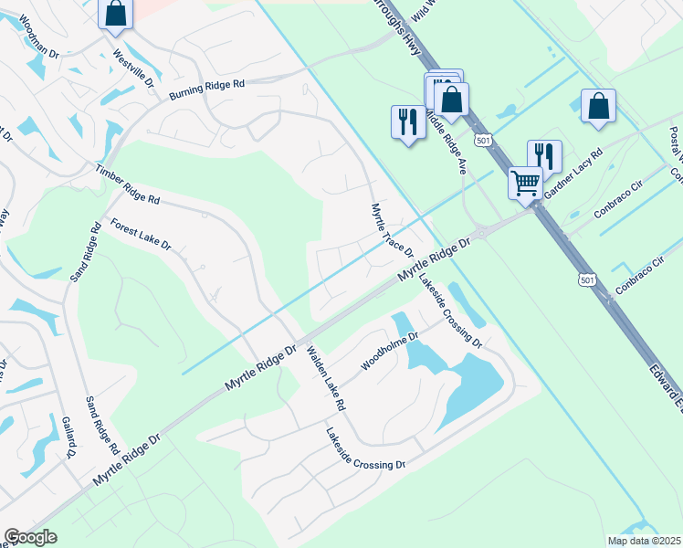 map of restaurants, bars, coffee shops, grocery stores, and more near 227 Wedgewood Lane in Conway