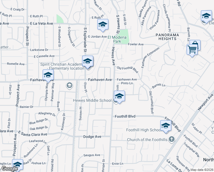 map of restaurants, bars, coffee shops, grocery stores, and more near 13042 Newhaven Drive in Santa Ana