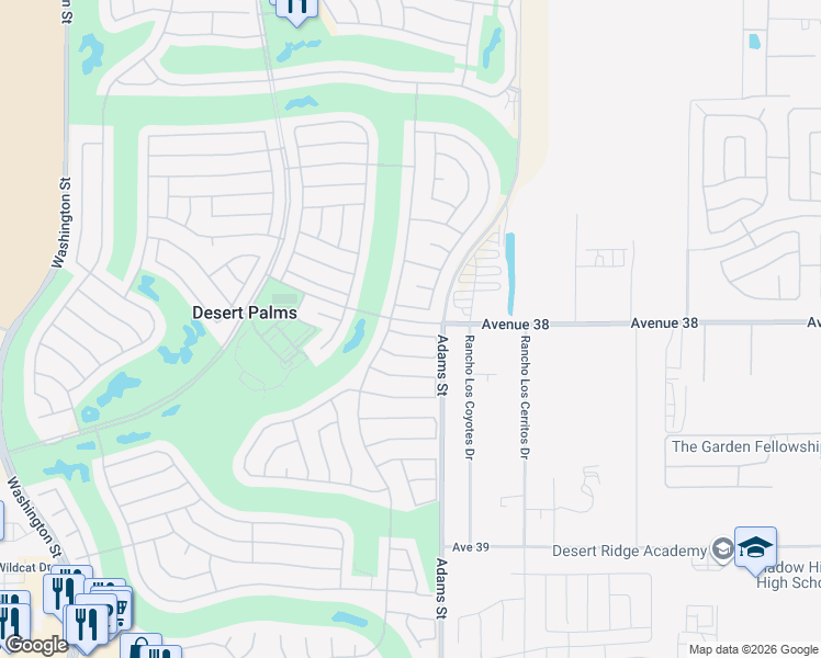 map of restaurants, bars, coffee shops, grocery stores, and more near 78930 Mimosa Drive in Palm Desert