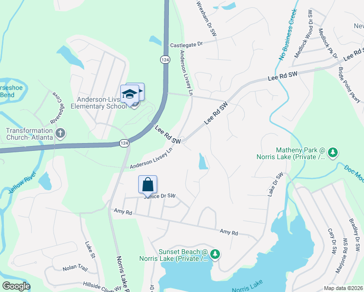 map of restaurants, bars, coffee shops, grocery stores, and more near 4540 Lee Road Southwest in Snellville