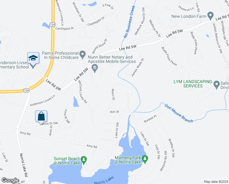 map of restaurants, bars, coffee shops, grocery stores, and more near 4402 Marci Street in Snellville