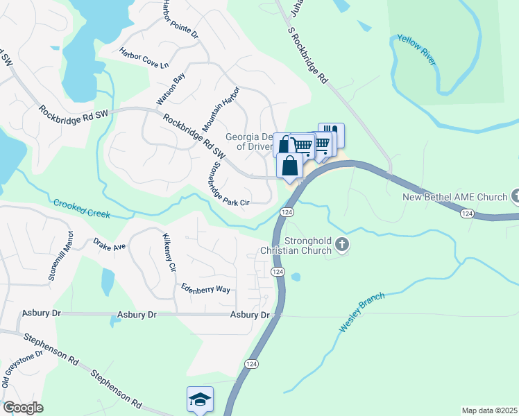 map of restaurants, bars, coffee shops, grocery stores, and more near 821 Stonebridge Park Circle in Lithonia