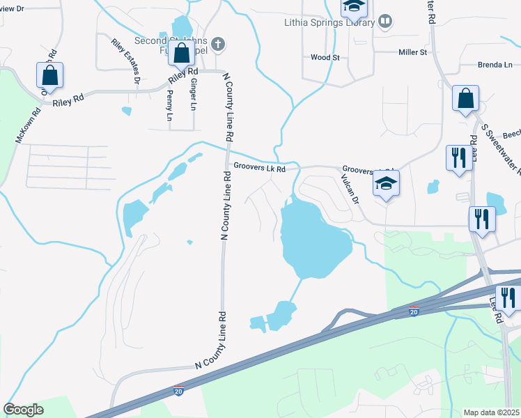 map of restaurants, bars, coffee shops, grocery stores, and more near 2762 Alix Way in Lithia Springs