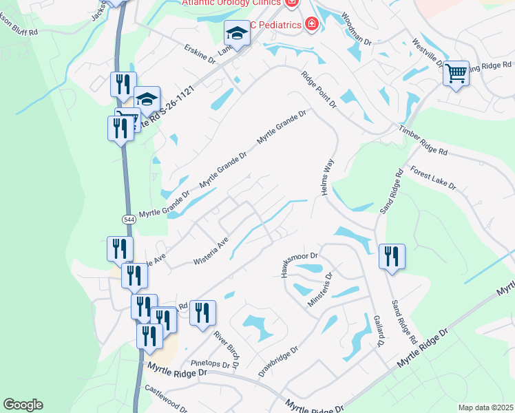 map of restaurants, bars, coffee shops, grocery stores, and more near 911 Fox Hollow Road in Conway